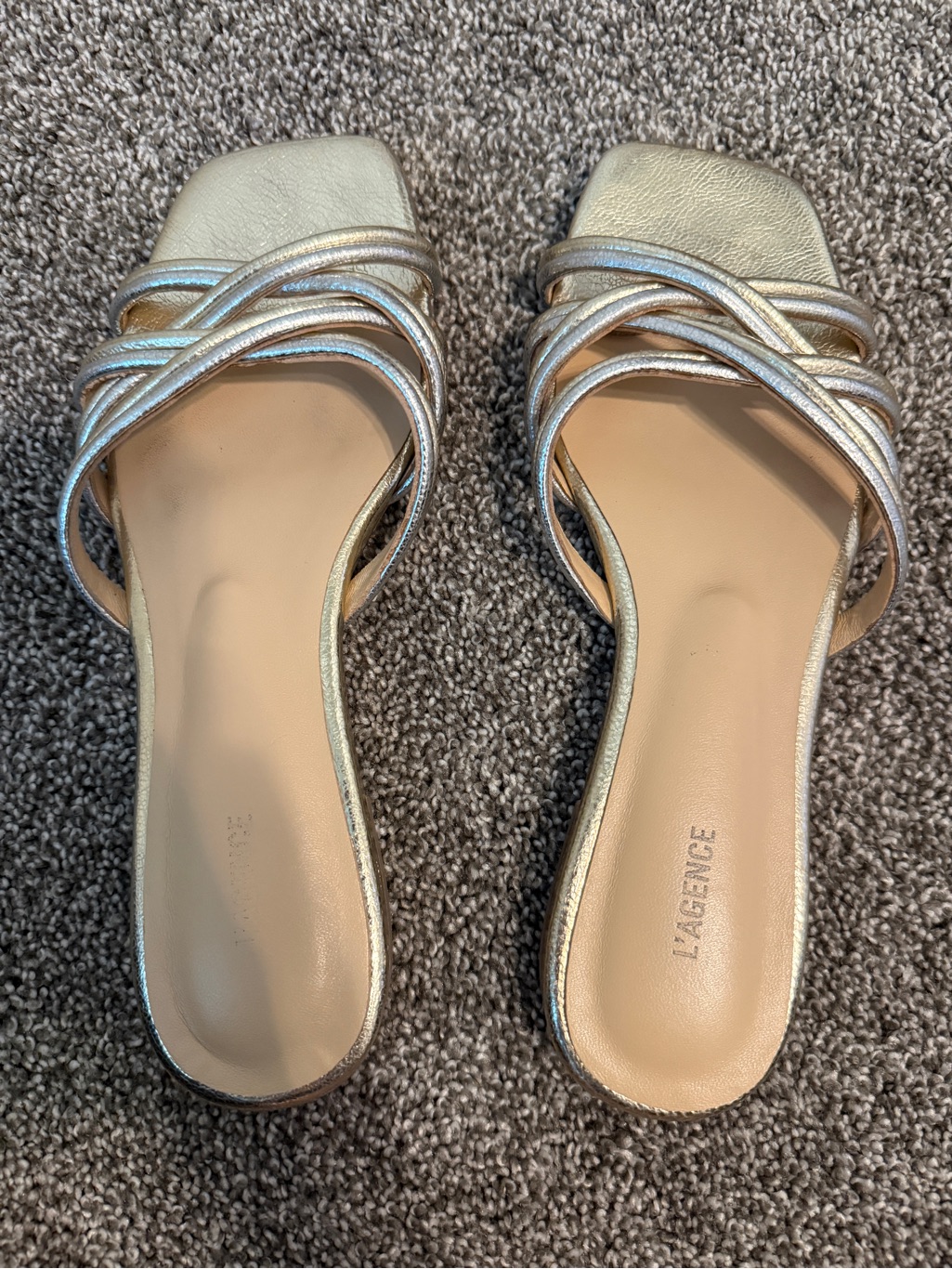 L'agence Metallic Gold Multi-Strap Slide Mules